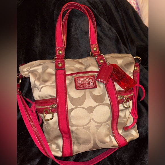 Coach Handbags - Coach Poppy Beige and Red Tote Bag